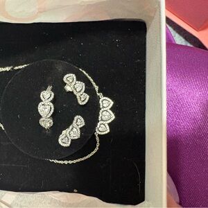 Crystal Bow Accent Necklace & Earring Set - Silver